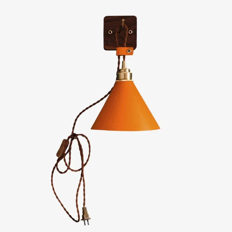 Hand-Stitched Leather Wall Sconce — Brass Collar, Cone Shape, 7.9 Inch Height