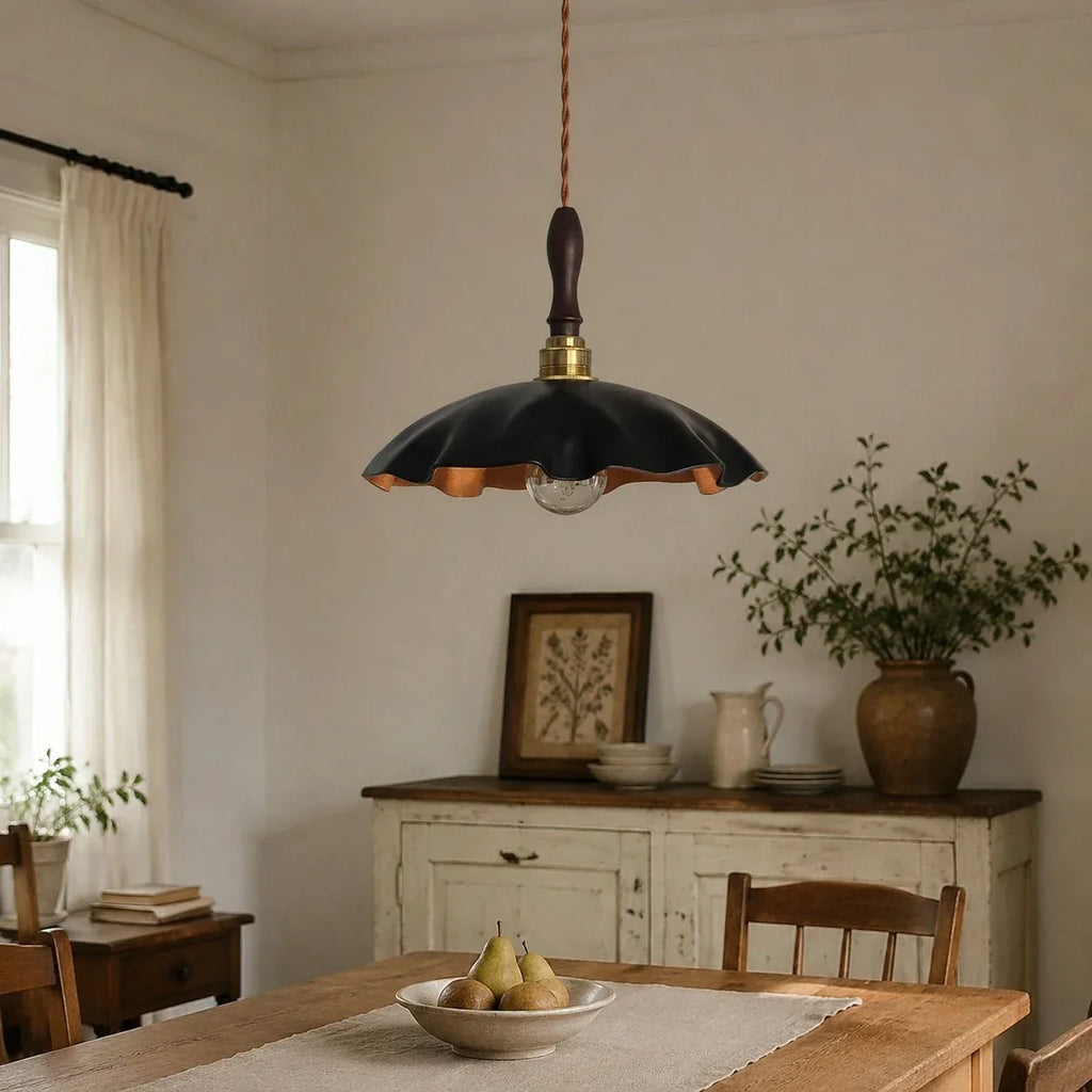 Handmade Distressed Cowhide Pendant Light — Brass Socket Hardware