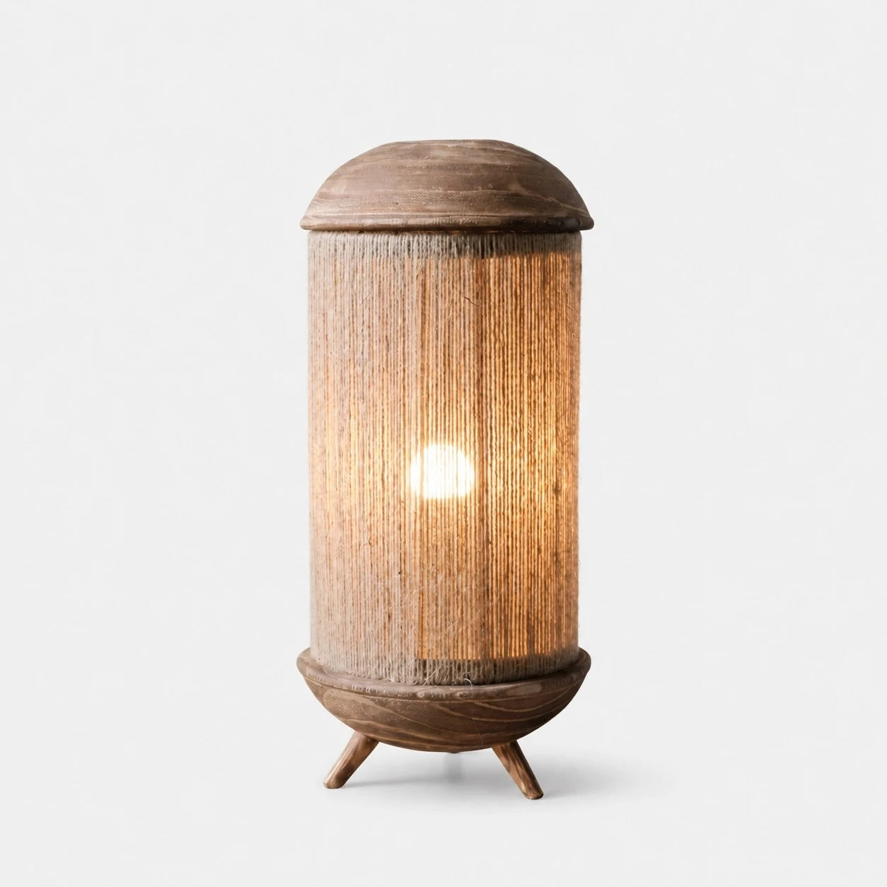 Sculptural Wood Base Table Lamp, Handcrafted Burlac Shade