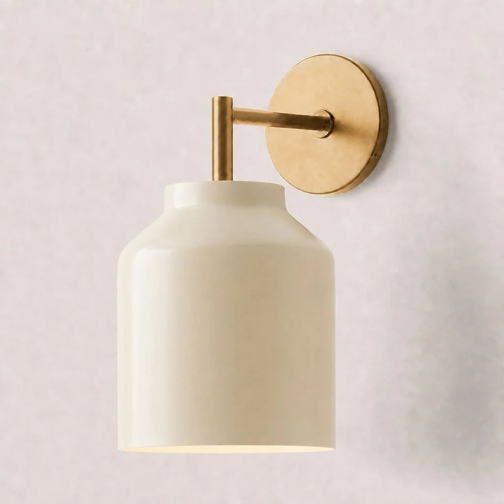 Hanton Minimal Wall Sconce — Vintage Milk Glass Shade, Metal Accent Hardware
