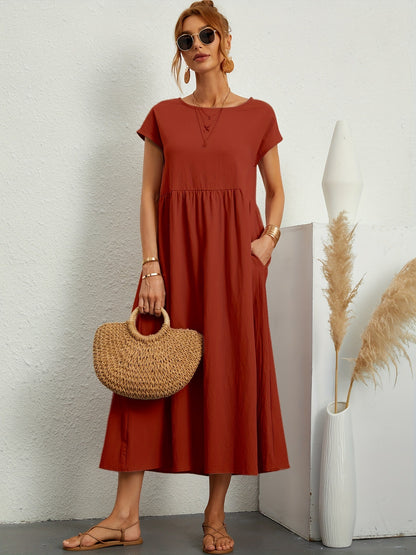 Robe Longue Fluide à Coupe Évasée et Taille Froncée