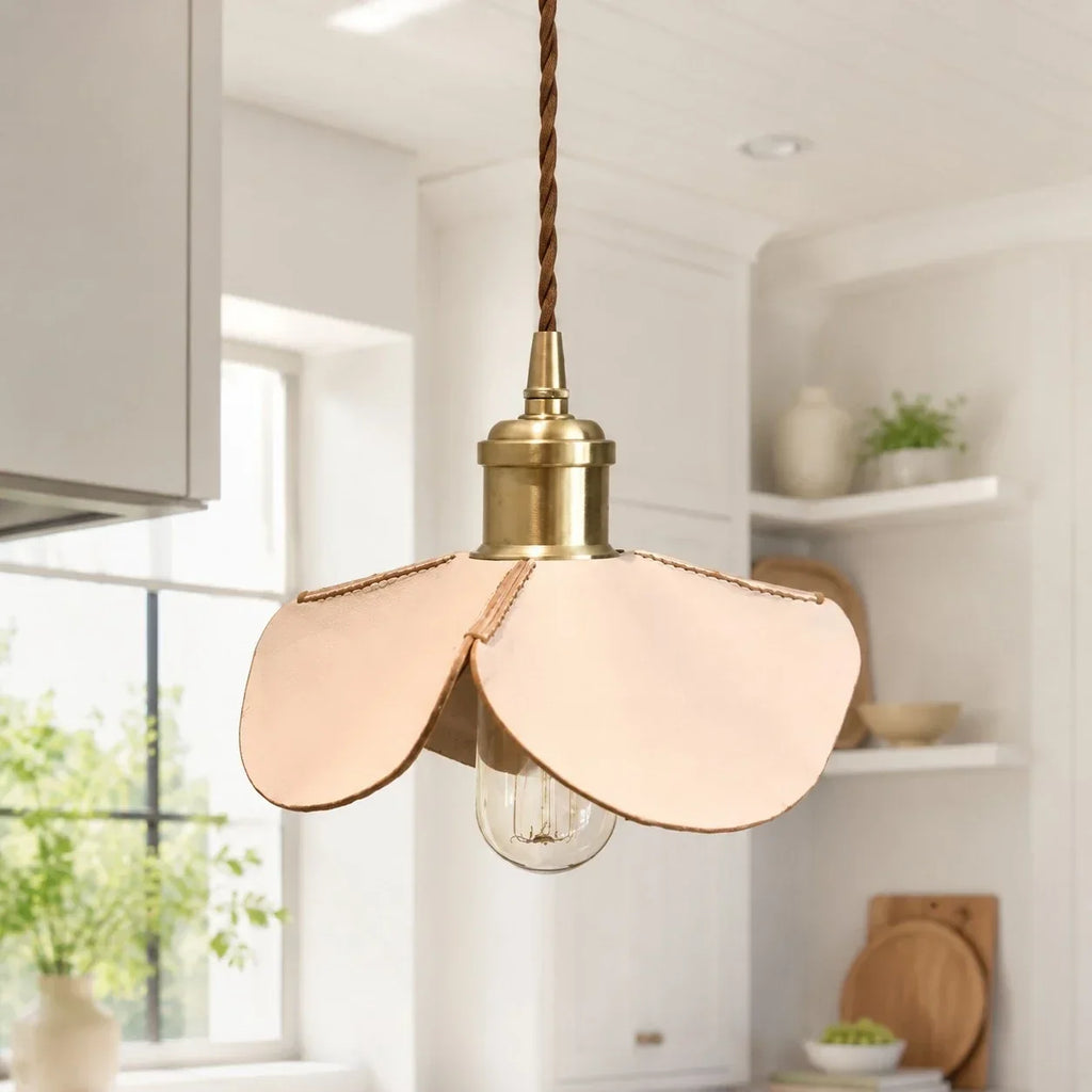 Compact 20cm Hand Stitched Leather Petal Pendant Light