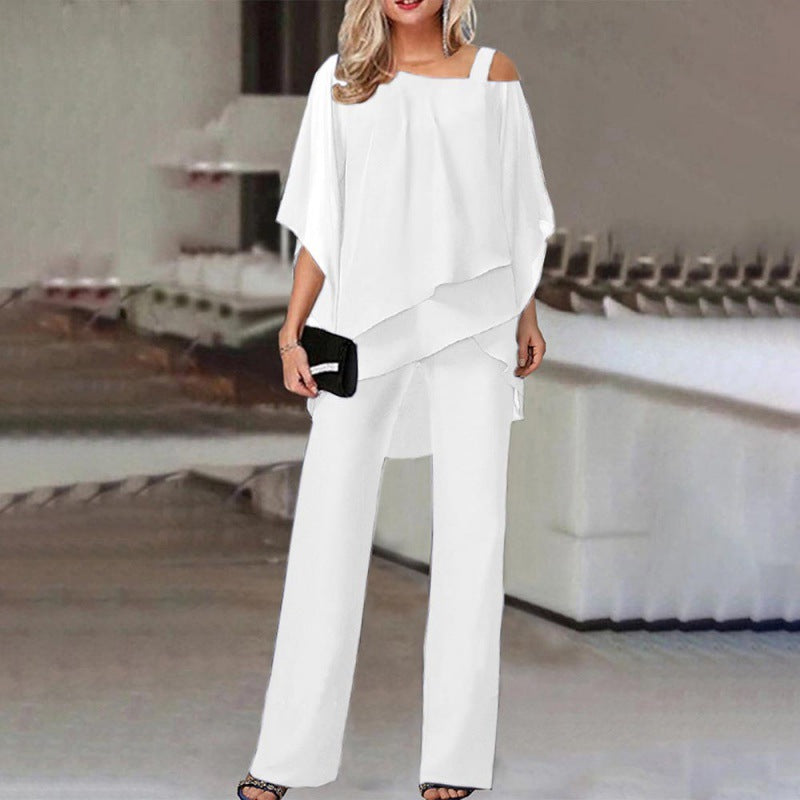 Ensemble Femme Élégant – Haut Fluide & Pantalon Droit