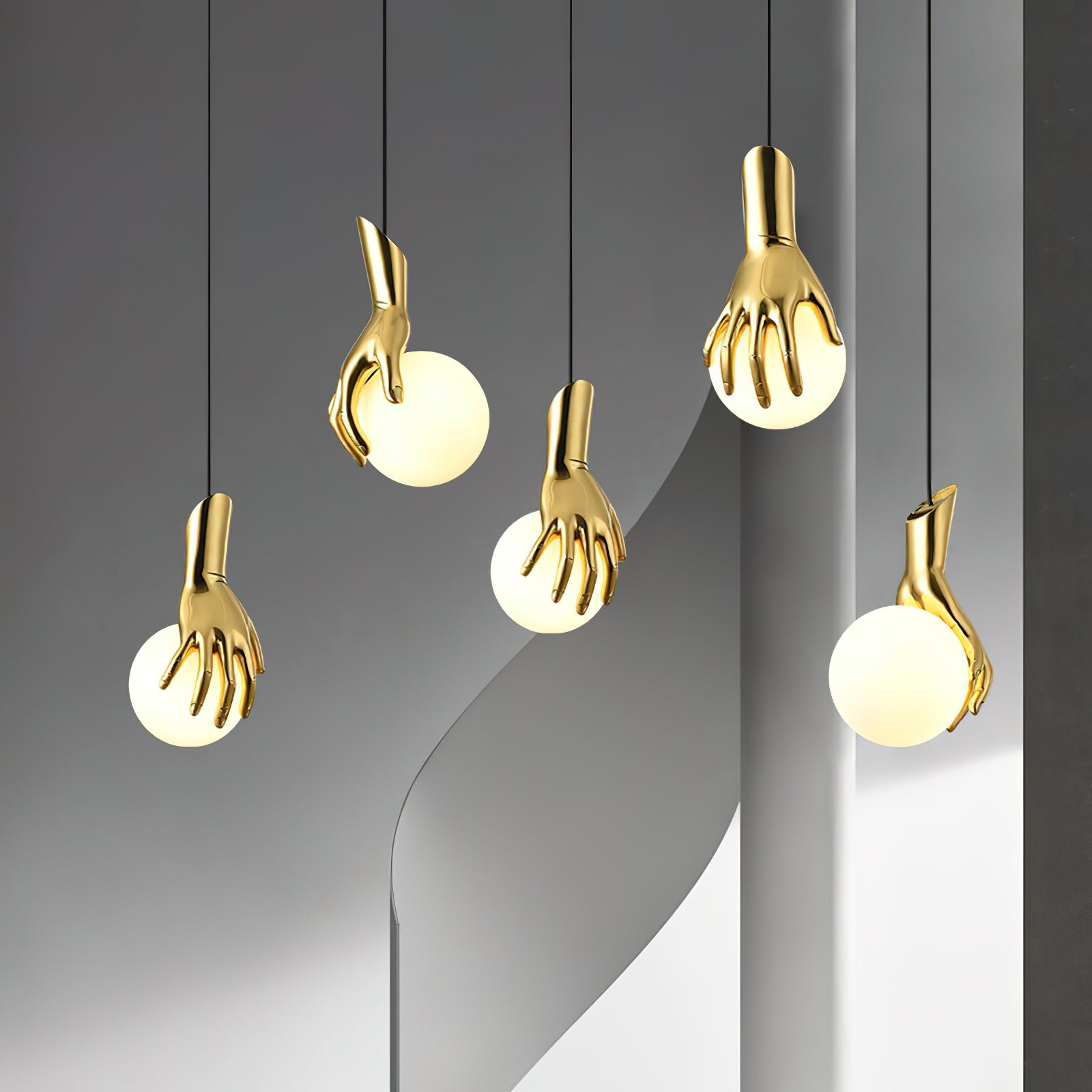 Sculptural Hand And Globe Hanging Lamp