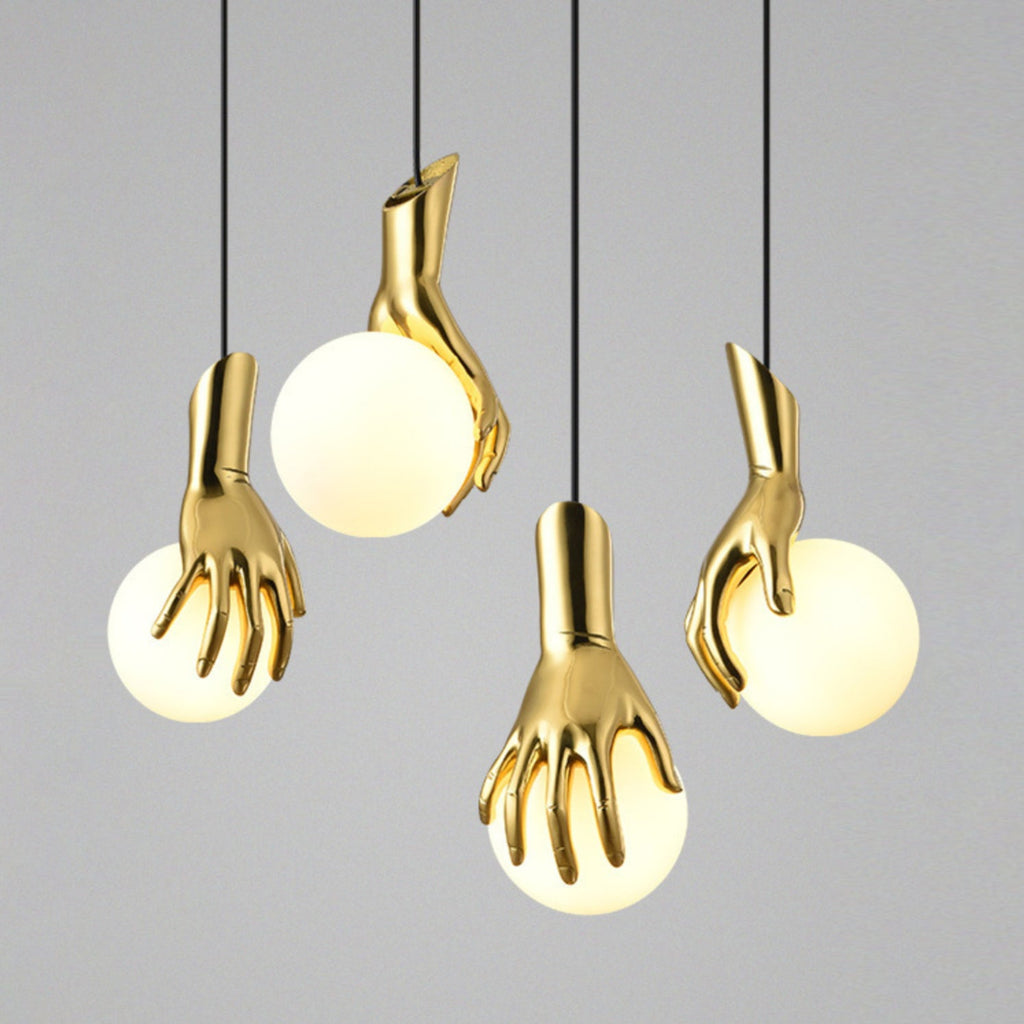 Sculptural Hand And Globe Hanging Lamp