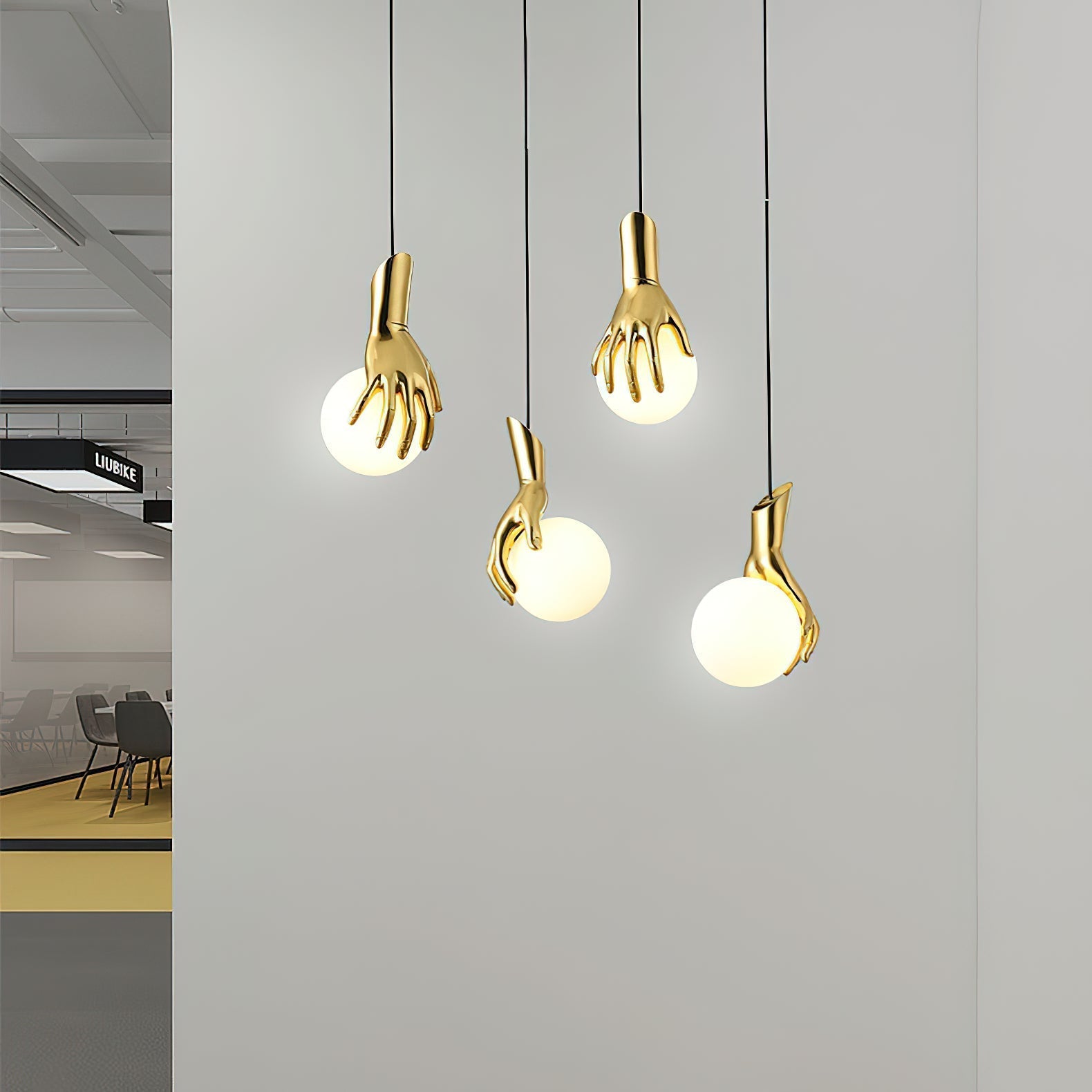 Sculptural Hand And Globe Hanging Lamp
