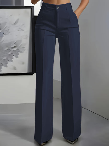 Pantalon de Tailleur Large à Taille Haute et Plis Marqués