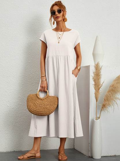 Robe Longue Fluide à Coupe Évasée et Taille Froncée