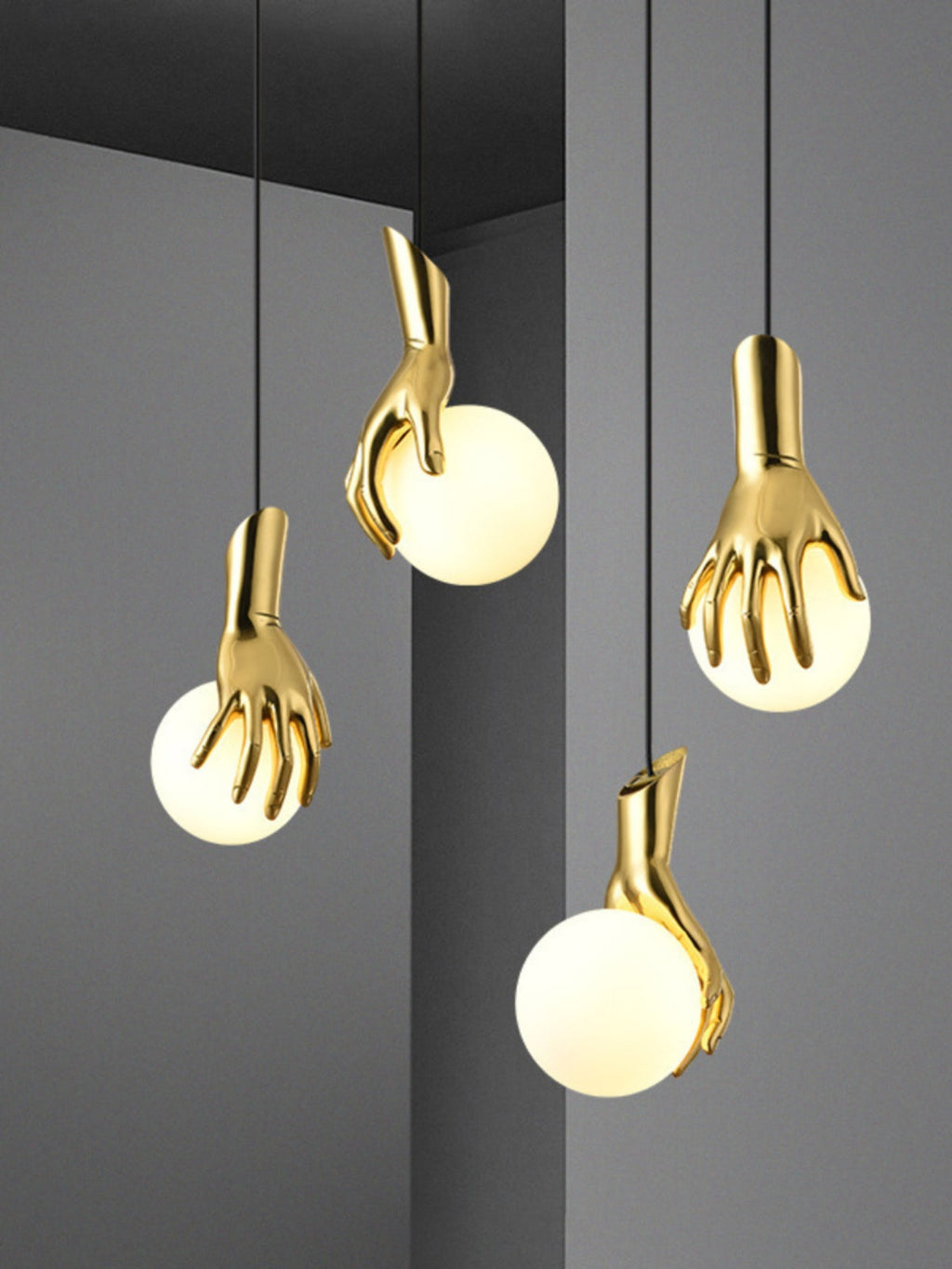 Sculptural Hand And Globe Hanging Lamp