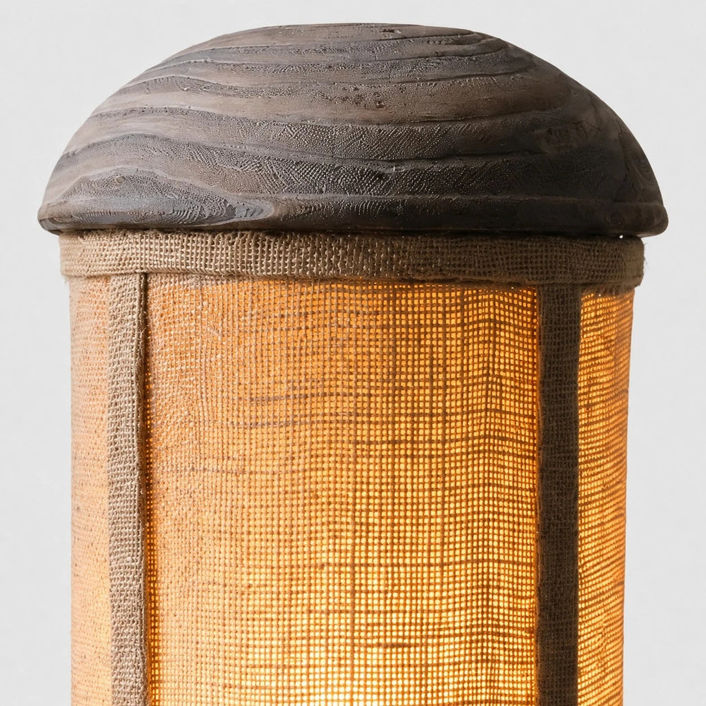 Sculptural Wood Base Table Lamp, Handcrafted Burlac Shade