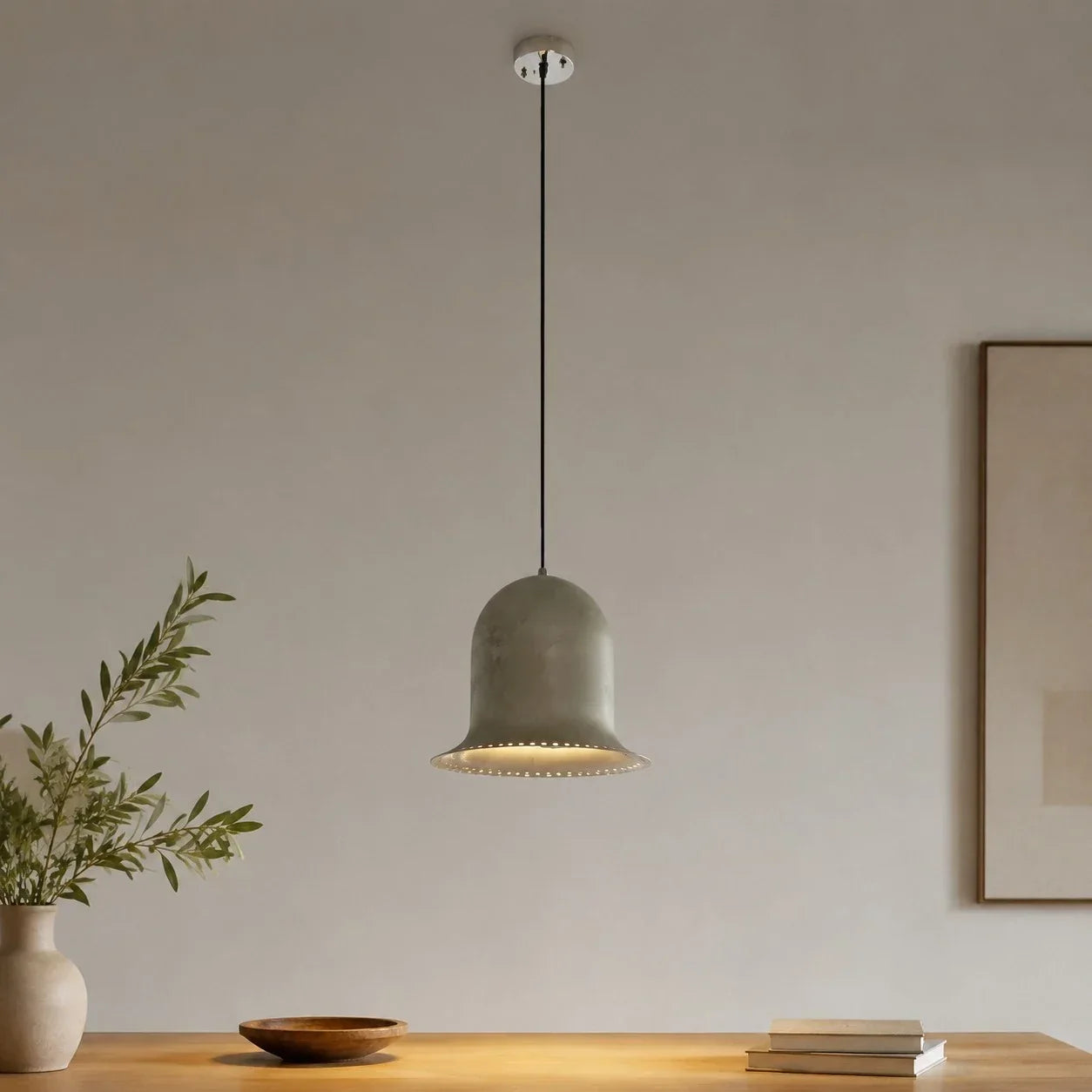 Wabi-Sabi Hand-Aged Rust Pendant Light — 31cm Perforated Lower Rim