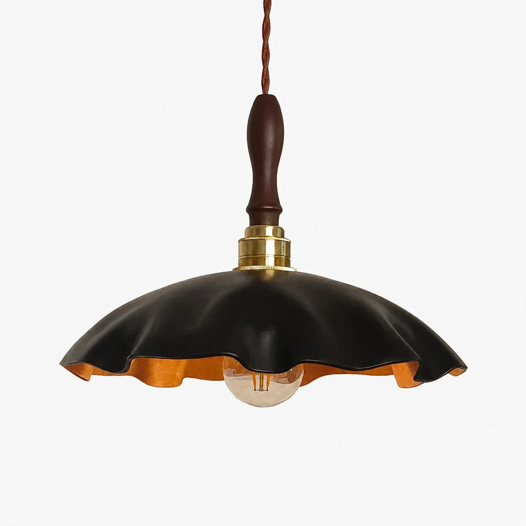 Handmade Distressed Cowhide Pendant Light — Brass Socket Hardware