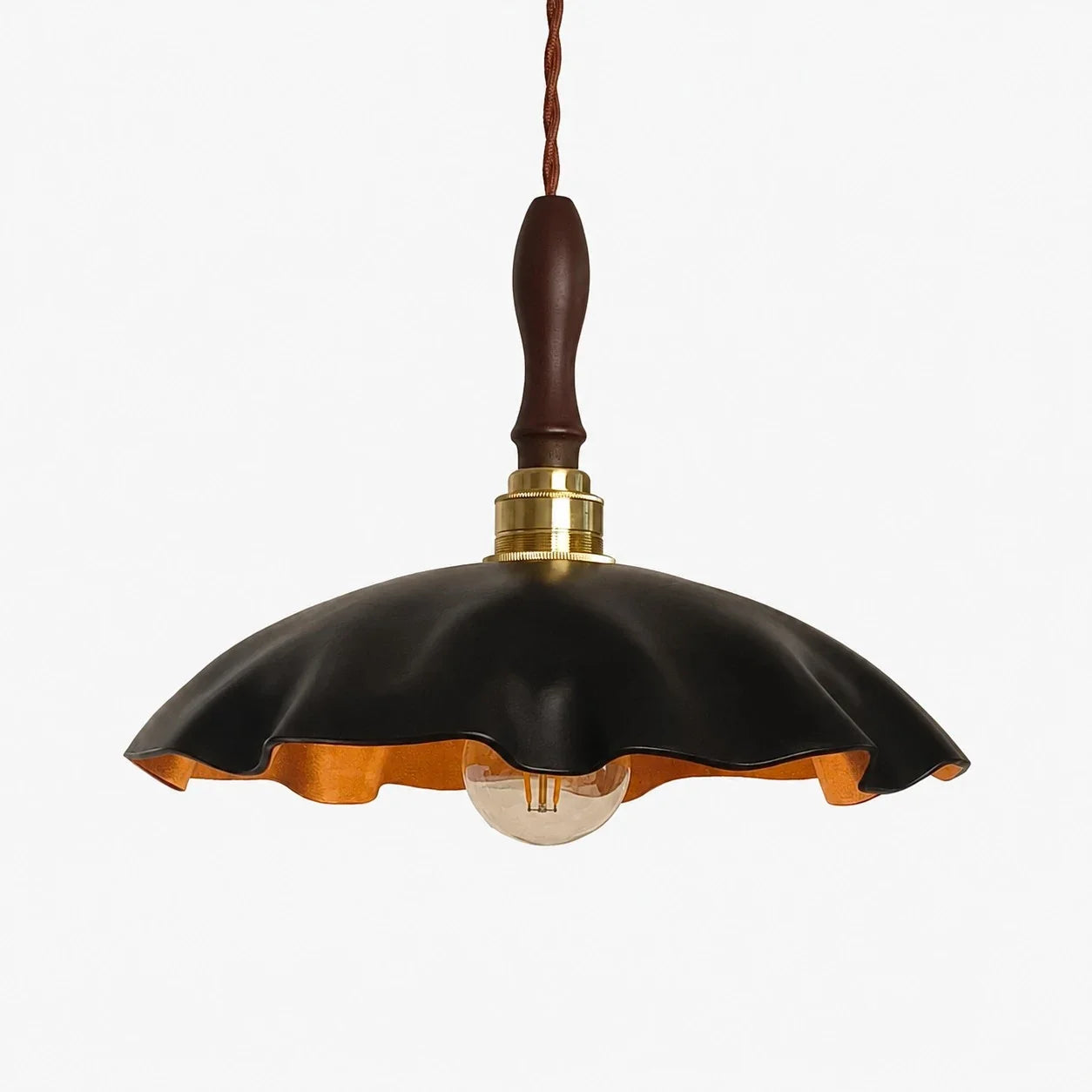 Handmade Distressed Cowhide Pendant Light — Brass Socket Hardware