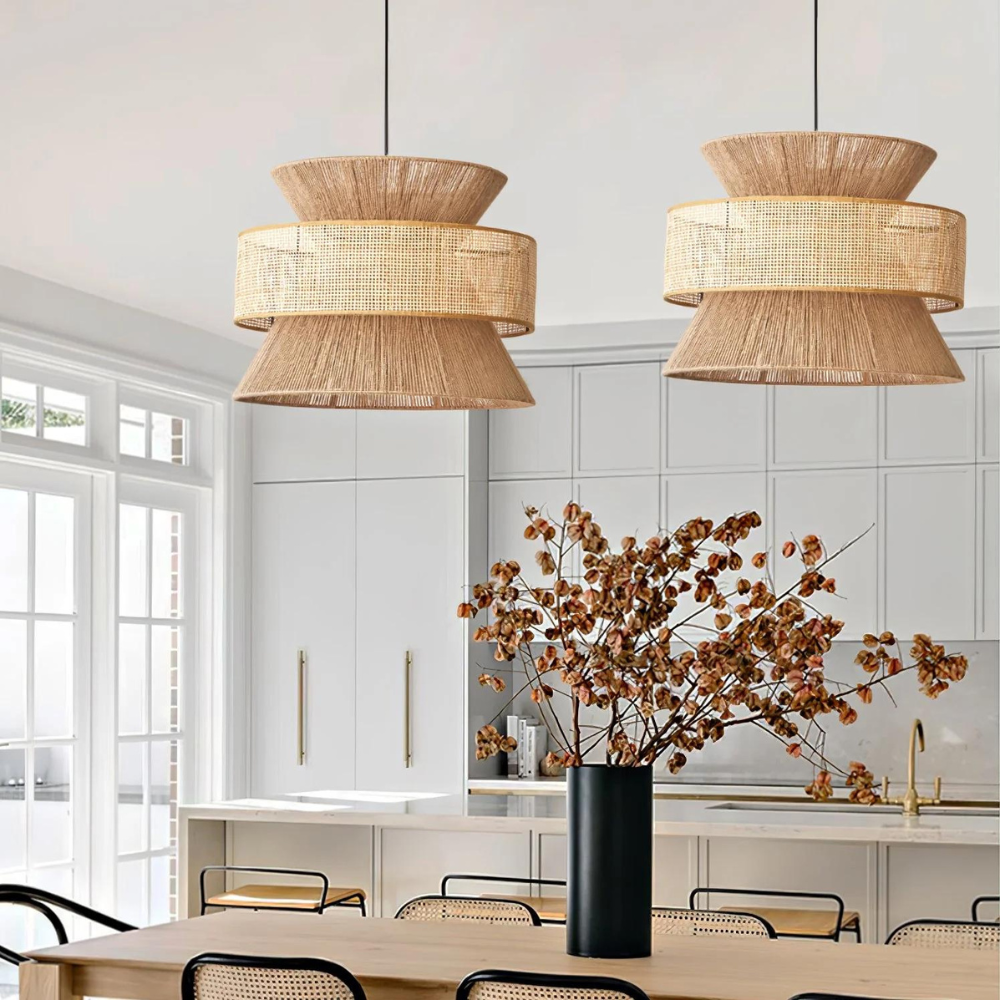Handwoven Rattan and Hemp Rope Pendant Light — Veil Design