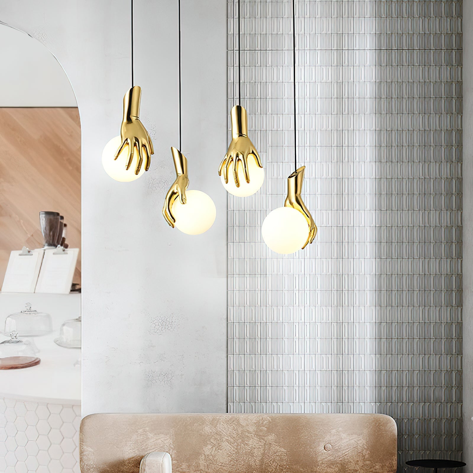 Sculptural Hand And Globe Hanging Lamp
