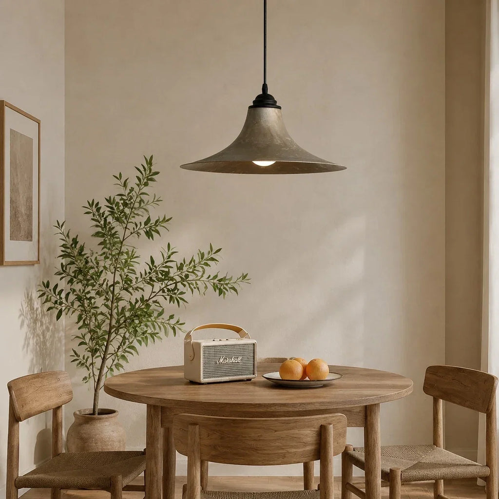 Low-Profile Wabi-Sabi Pendant Light — Hand-Finished 38 cm Matte Shade