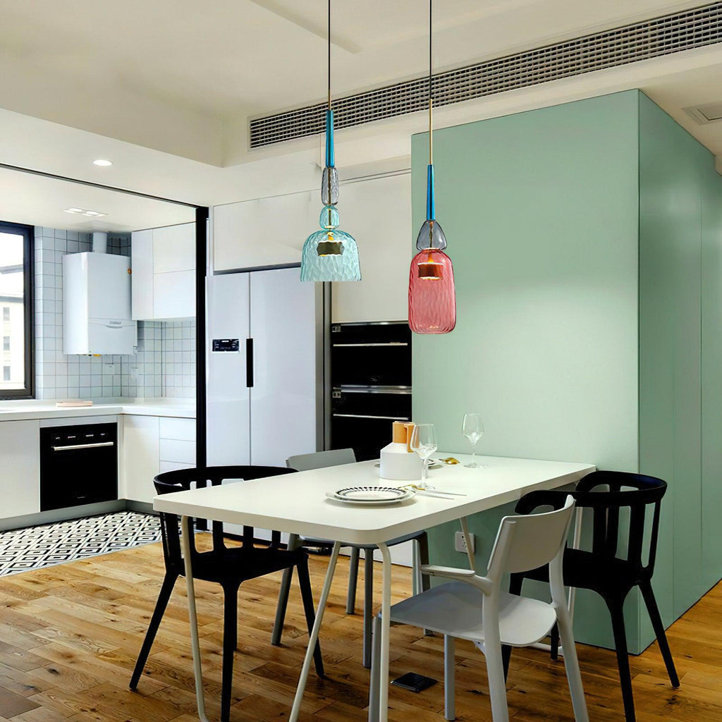Candy Iron Hand Blown Glass Pendant Lamp — Colorful Mixed Color Glass Shade