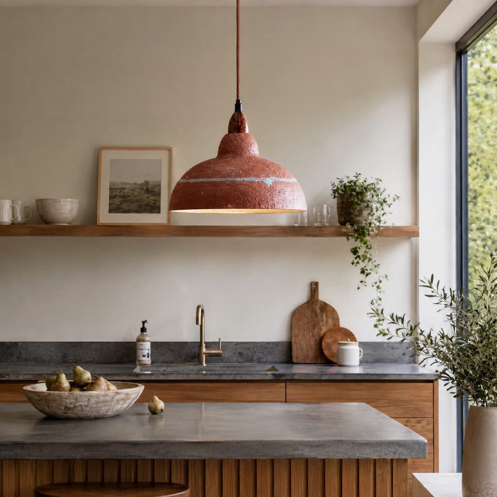 Hand-Painted Terracotta Resin Pendant Light — 35cm Dome, 7.3 Inch Height