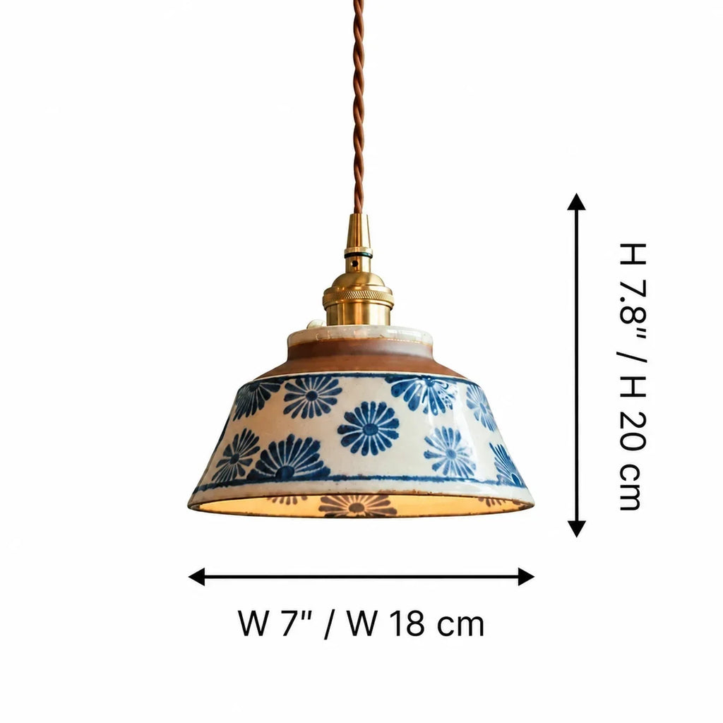 Compact Hand-Painted Ceramic Pendant Lamp — 7-Inch Shade