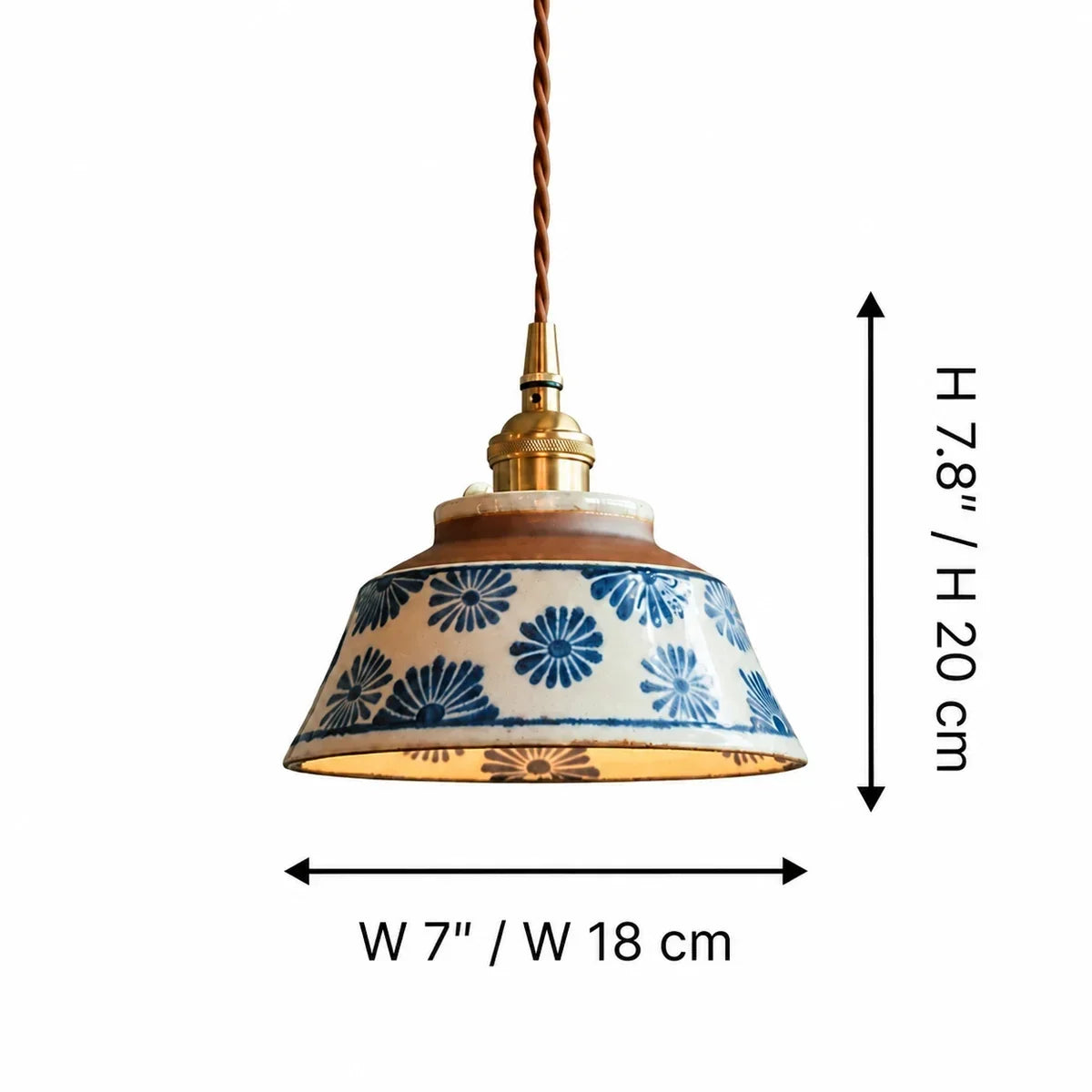 Compact Hand-Painted Ceramic Pendant Lamp — 7-Inch Shade