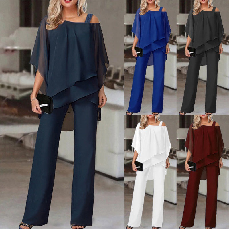 Ensemble Femme Élégant – Haut Fluide & Pantalon Droit