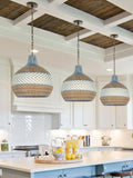 Blue Rattan Pendant Light — Handwoven Shade, Subtle Weave Texture