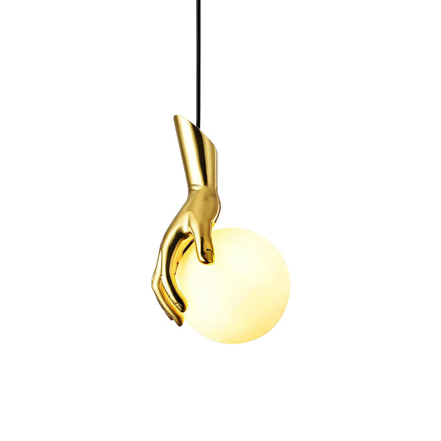 Sculptural Hand And Globe Hanging Lamp