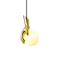 Sculptural Hand And Globe Hanging Lamp