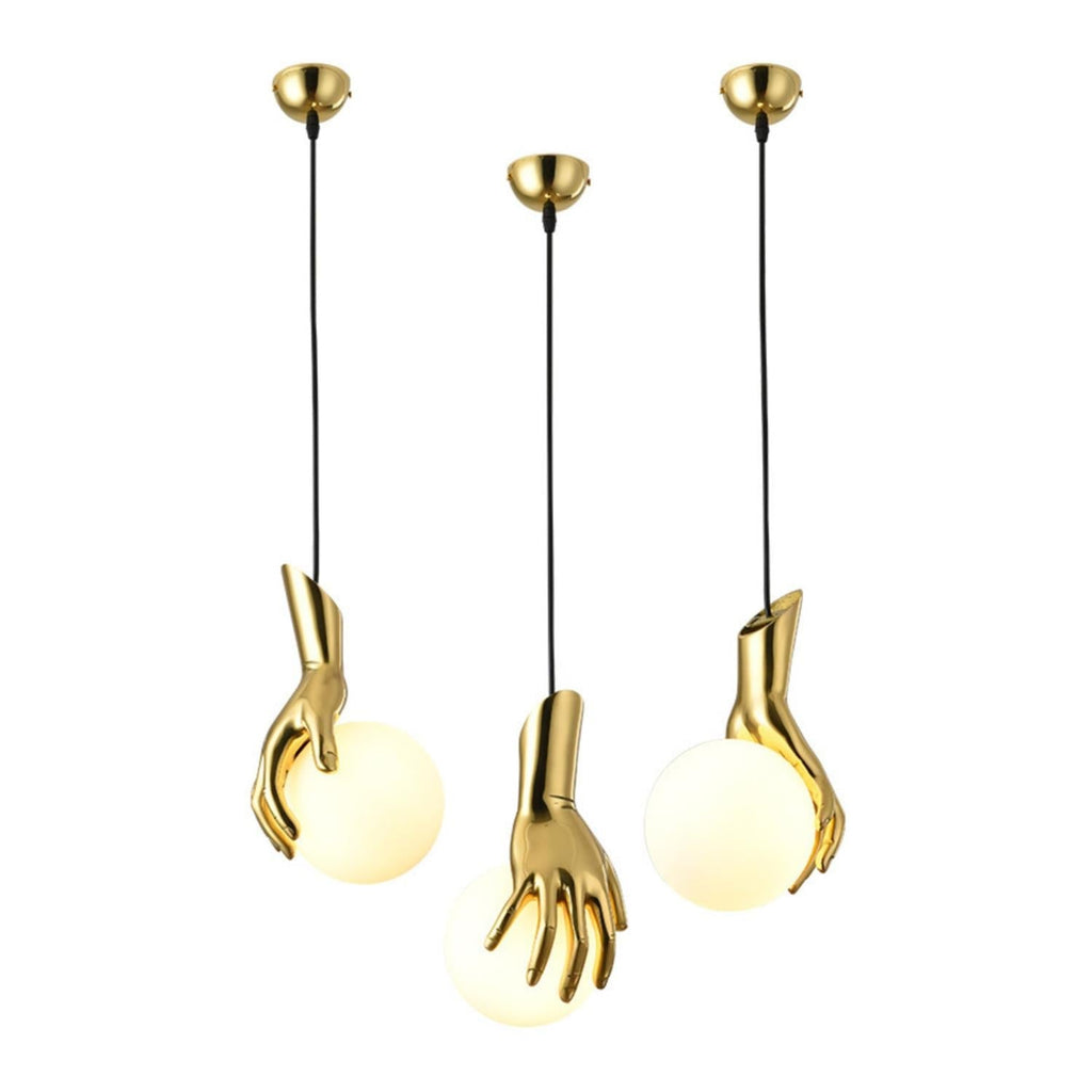 Sculptural Hand And Globe Hanging Lamp