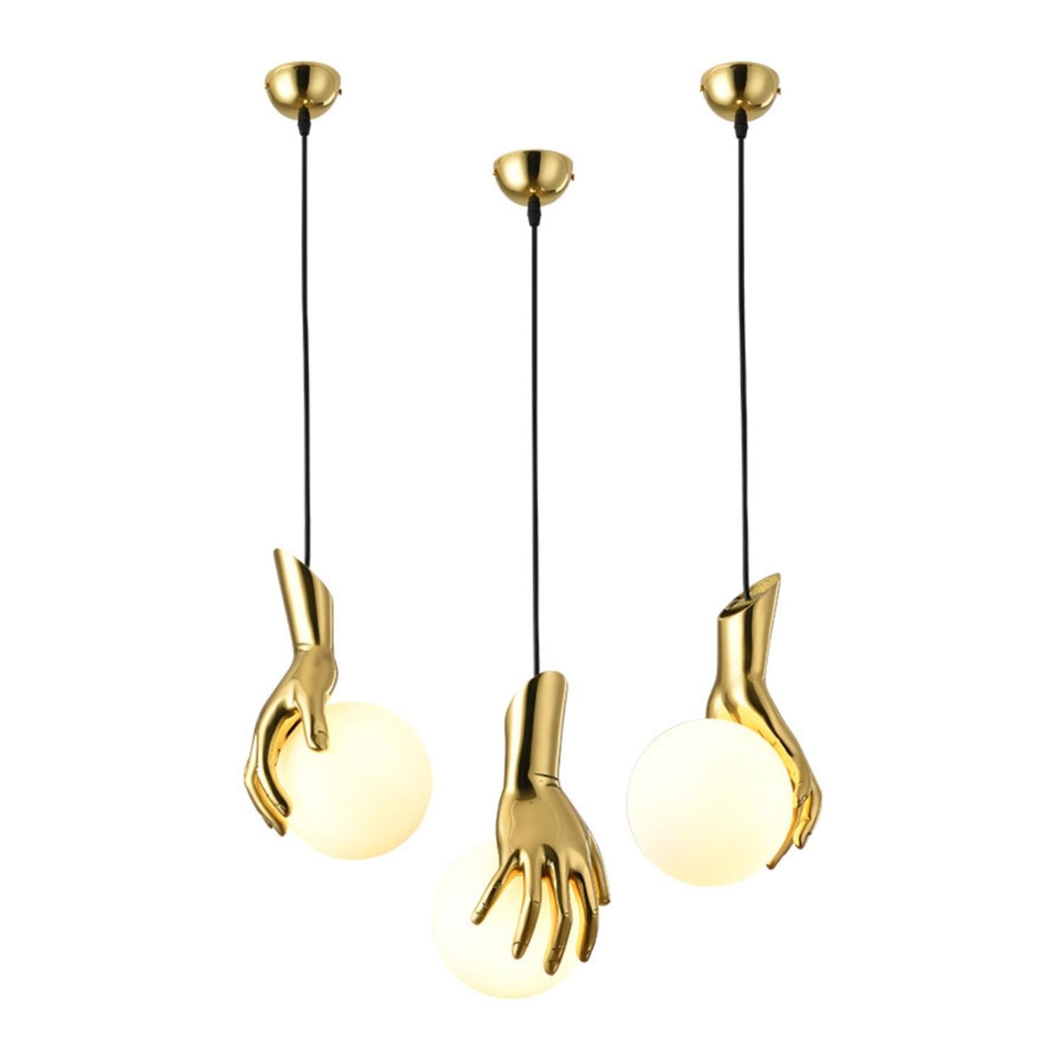 Sculptural Hand And Globe Hanging Lamp