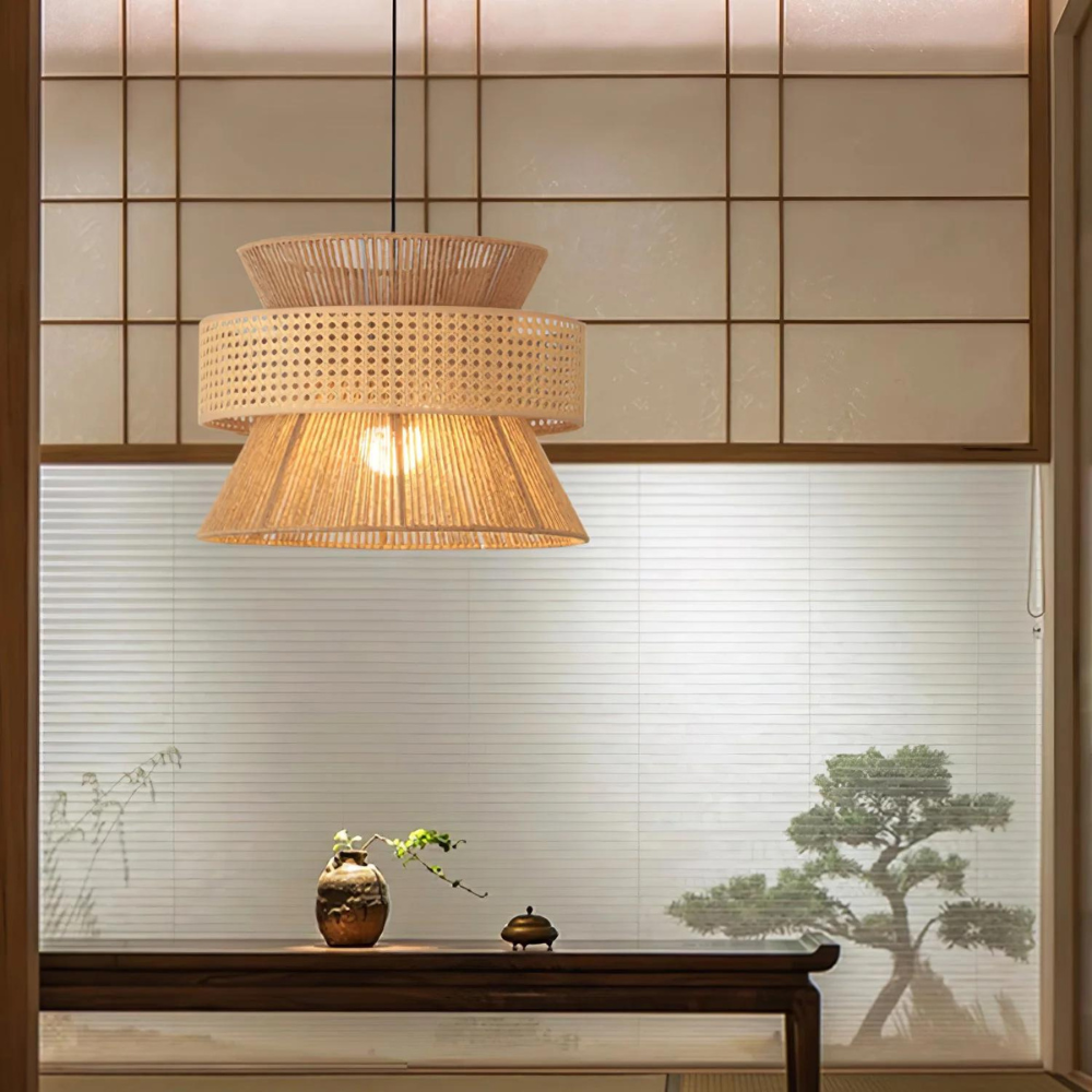 Handwoven Rattan and Hemp Rope Pendant Light — Veil Design
