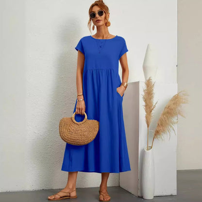 Robe Longue Fluide à Coupe Évasée et Taille Froncée