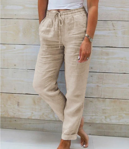 Pantalon Fluide en Coton et Lin - Taille Haute Élastique pour Femme
