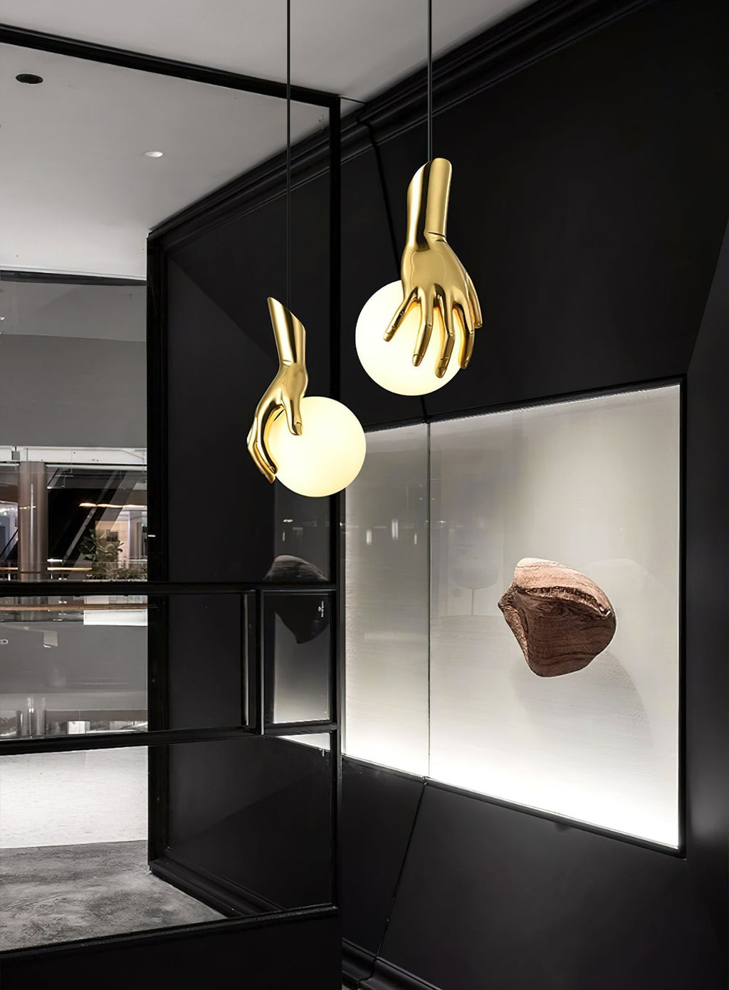 Sculptural Hand And Globe Hanging Lamp